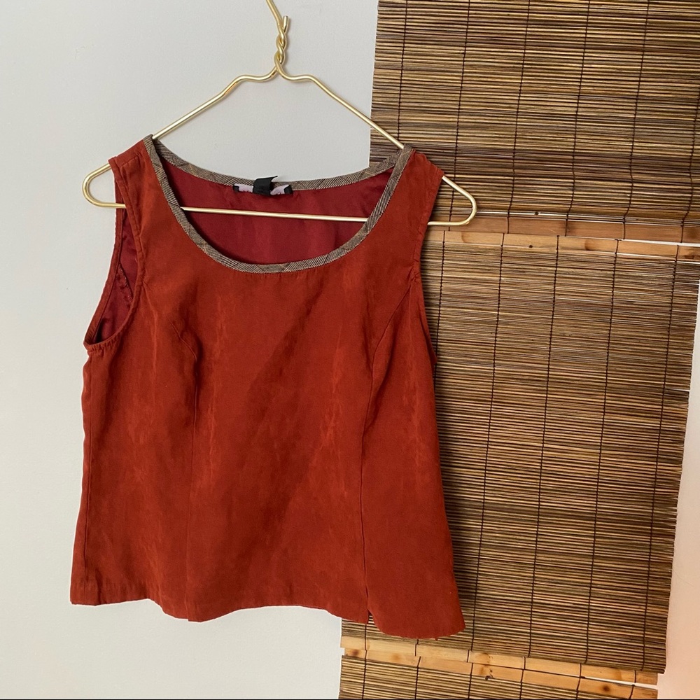 Vintage Retro Cropped Velvet Rust Orange with Plaid Trim